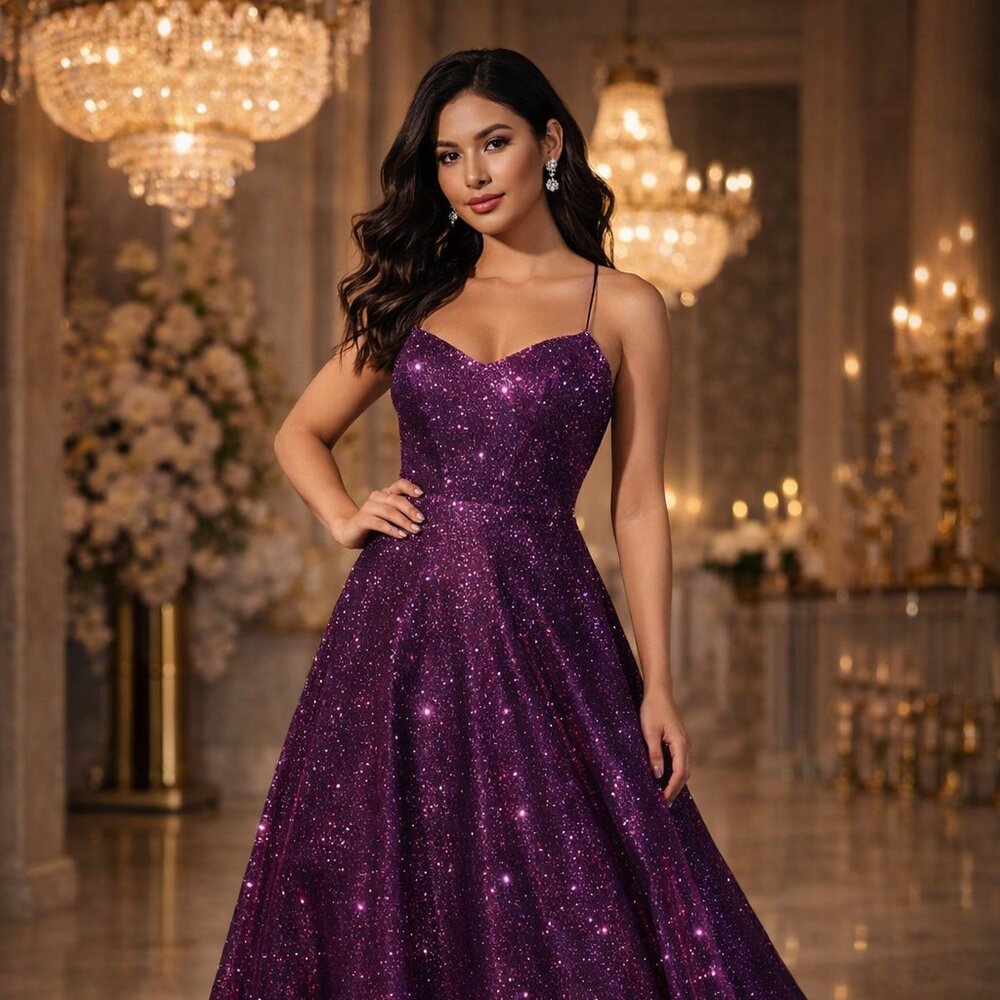 City Triangles Purple Glitter Evening Gown Size 9 Formal Prom Dress NEW